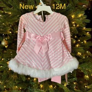 Christmas outfit pink and white with leggings. 12m. For girls